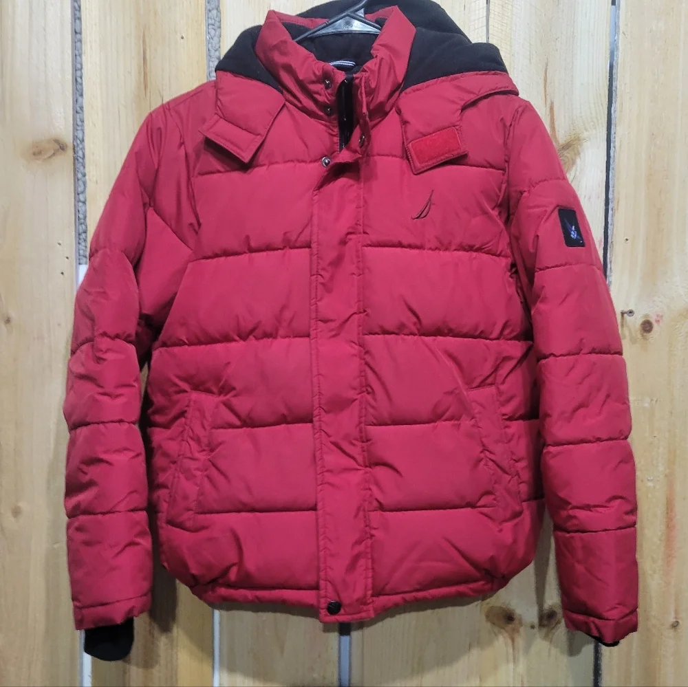 Nautica Youth Boys Puffer Down Jacket Burgundy Water Resistant Size 10-12 - Picture 9 of 9